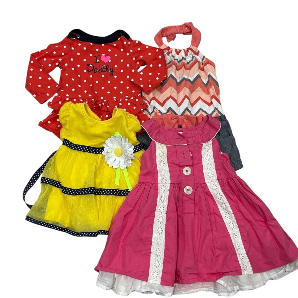 257. Girls Mixed Dress Lot - Red Polka Dot, Yellow, Pink & Chevron Halter